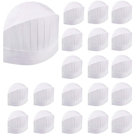 20 pièces de Chapeau de Chef jetable Chapeau de Chef pâtissier à dôme réglable de 9 Pouces