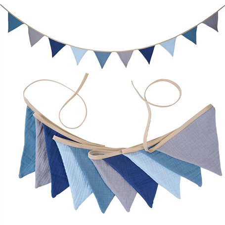 Duoleimi Chaîne de fanions Bleue pour Chambre d'enfant - Guirlande en Coton de 2