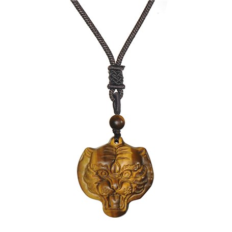 Thajaling Pendentif tête de tigre oeil de tigre protection de pierre amulette collier naturel cristal collier de pierres précieu