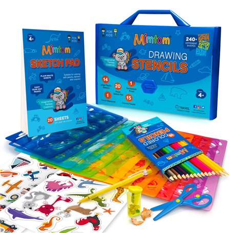 Mimtom Kit de Pochoirs à Dessiner pour Enfants | Kit de 51 Pochoirs Arts Plastiques avec plus de 240 Formes Inspirantes pour Lib
