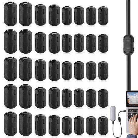 Molbory Lot de 40 noyaux de ferrite pour câbles - Filtre anti-parasite - Filtre anti-parasite en ferrite - Anneau de ferrite - P