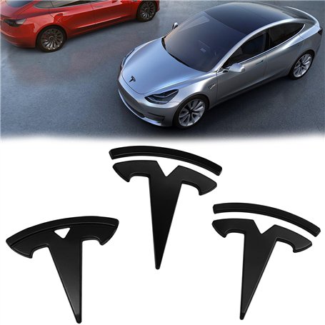 Leikurvo Lot de 3 emblèmes Tesla Logo : modèle 3 pour voiture - Étiquette de marque avant - Pour capot avant
