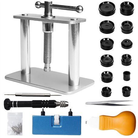 Kit de presse de montre - Kit d'outils de changement de batterie - Outil de verrouillage de montre - Presse de boîtier avec 12 m