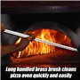 Brosse de four à pizza avec grattoir en acier, 120 cm, brosse de barbecue en laiton, longue poignée amovible en aluminium, gratt