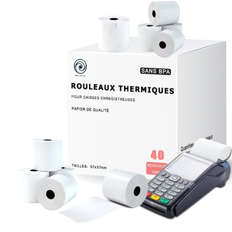 40 Bobines de Papier Thermique pour Terminal Carte Bancaire - Format 57 x 57 x 12 mm - Papier Thermique CB - Rouleaux Machine Ca