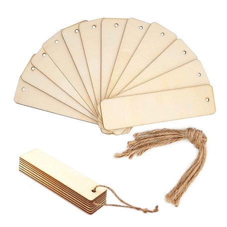 Lot de 12 marque-pages vierges en bois brut - Plaques à suspendre avec trous et cordons pour lecture de bible et roman