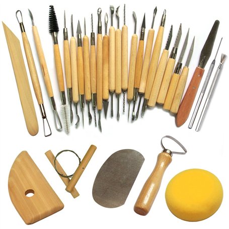 Outil de Poterie Cozyswan Outils de Sculpture Argile Burin pour Potier/Artiste de Céramique Kit 30 Pcs