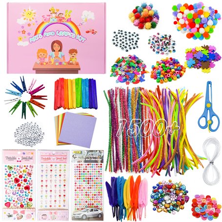 Kit de bricolage pour enfants - Lot de 1500 pièces - Accessoires de bricolage créatifs - Pompons à paillettes