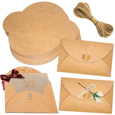 50pcs Enveloppes en Papier Kraft 17.5X11cm Mini Enveloppe Mignon Enveloppe de Carte Cadeau avec Coeur Fermoir pour Noël Thanksgi