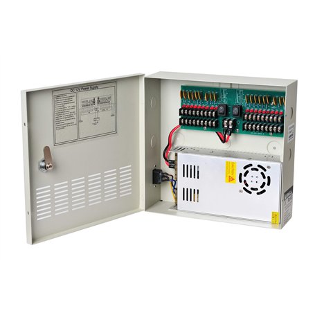 EVERSECU Fusible de réinitialisation 18 canaux CC 12 V 30 A avec prise CA et verrouillage pour caméras de sécurité