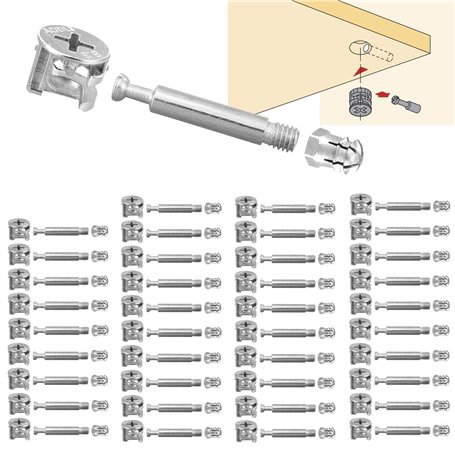 BITEFU 40 Set Raccord de Came Ø15mm Connexion de Panneaux D'armoires de Meubles M6X40mm Connecteur D'armoire à Raccords Excentri