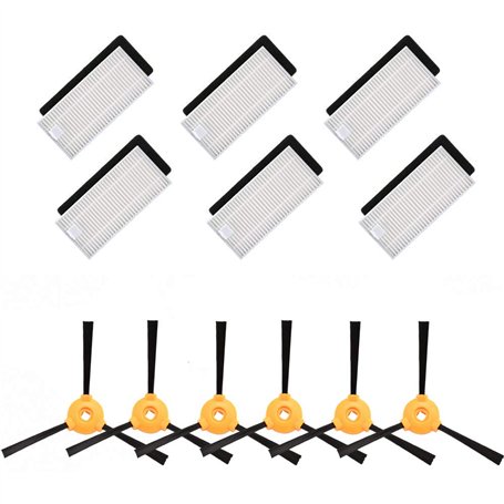 Amoy Kit d'accessoires de rechange 6 brosses latérales + 6 filtres HEPA + 6 éponges compatibles avec les aspirateurs Ecovacs Dee