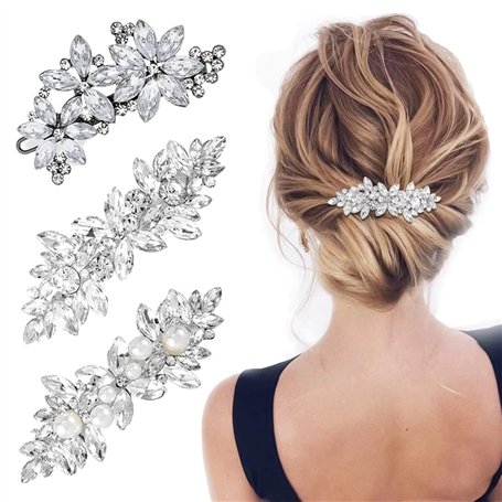 TRKETK 3 Pièces Clips de Cheveux de Mariée Strass
