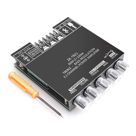 RUIZHI 2x50W + 100W Carte amplificateur de subwoofer 2.1 canaux avec contrôle des aigus et des basses