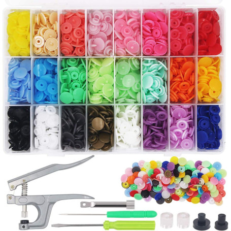 Lot de 360 boutons pression T5 en résine avec pinces à pression en résine DIY 24 couleurs 12 mm