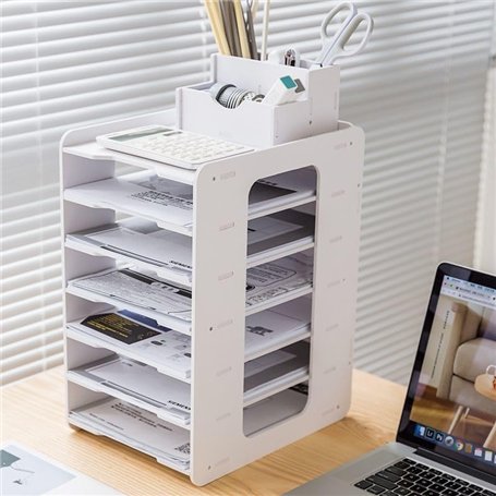 THATSRAD 7 Niveau Module de Rangement Papier Bureau A4 40*30.7*23cm Bac de Rangement en PVC Organisateur Bac à Courrier Vertical