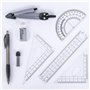 8 pièces Kit Geometrie Compass Gris Transparent Ensemble de Géométrie Kit de Géométrie Mathématique Règle Protractor Compass Pen