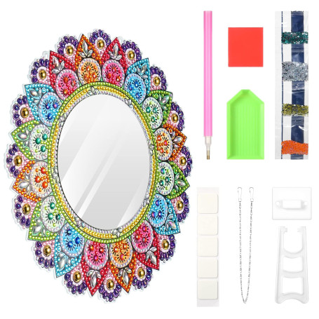 Strehknewen Miroir Diamond Painting 5D Fille – Kit Bricolage Mandala Créatif avec Strass – Activité DIY dès 6 Ans – Jeu Artistiq