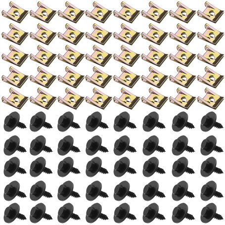 80 Pcs U-Clips et Vis Kit Universal Metal Écrous et Boulons pour Auto Clips de Fixation Voiture Kit de Clip à Vis et Écrou Écrou