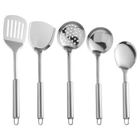 Sporgo Lot de 5 ustensiles de cuisine en acier inoxydable - Ustensiles de cuisine avec louche à soupe