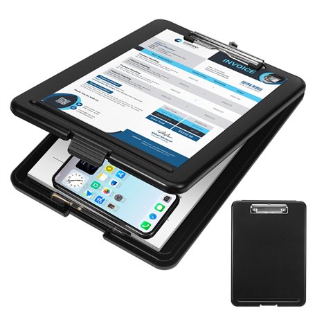 Porte-bloc polyvalent A4 avec couvercle en noir élégant - Matériau PP imperméable et résistant à la saleté