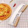 KUONIIY Coupe Pizza 14 Pouces, Coupe-Pizza à Bascule avec Double Manche en Bois, Lame de Trancheuse à Pizza en Acier Inoxydable