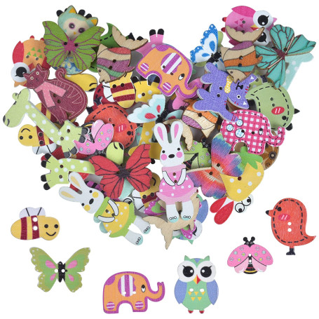 50 Pièces Boutons en Bois