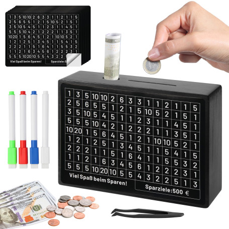 Tirelire en Bois avec marqueurs Autocollants