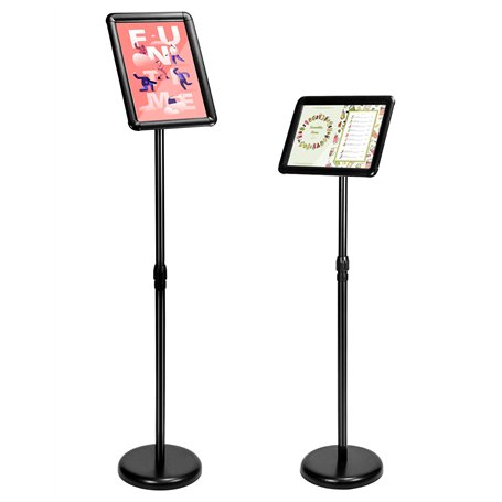 QWORK® DIN A4 Porte-Affiche en Aluminium - Cadre Clic-Clac Rotatif à 360° - Coin Sûr - Hauteur Réglable 75~120cm (Noir