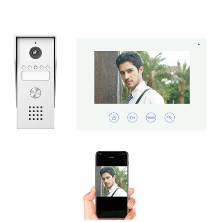 KYF - Portier Vidéo filaire connecté Wifi avec Ecran tactile 7'' - 2 fils - Contrôle vocal Alexa/google Home