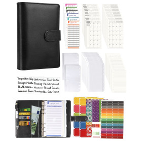 Lot de 89 classeurs à anneaux A6 - En cuir - 6 trous - Pour ordinateur portable - Avec carte budgétaire, calendrier, carte, sac  Lot de 89 classeurs à anneaux A6 - En cuir - 6 trous - Pour ordinateur portable - Avec carte budgétaire