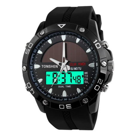TONSHEN Solaire Montre Bracelet Homme Garçon LED Digital Montre Analogique Quartz Double Temps 50M Etanche Outdoor Tactique Mili