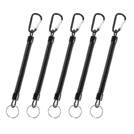 5 pièces chaîne à clés,Chaîne à clés rétractable à ressort spiralé avec mousqueton d'alpinisme.Ligne de pêche élastique avec mou