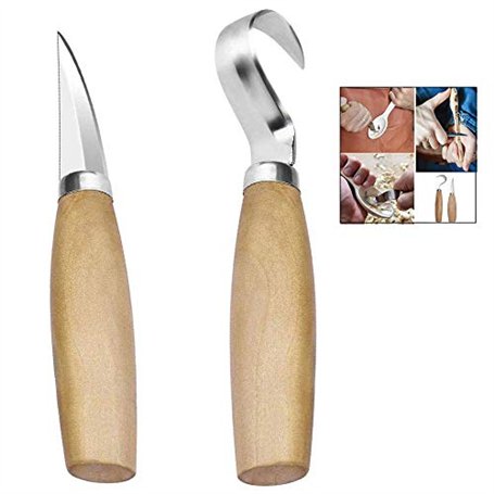 iPobie 2 Pièces Couteau Sculpture et Couteau Croche Bois - Outils de Sculpture avec Manche en Bois