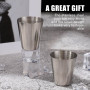 Verre à Shot en Acier Inoxydable, 16 Pcs 30 ml Mini Gobelet Inox Camping Verres à Liqueur vec 4 Pcs Étui en Cuir, Tasses à Lique
