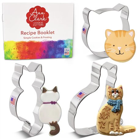 Ann Clark Cookie Cutters Ensemble de 3 emporte-pièces chaton avec livret de recettes