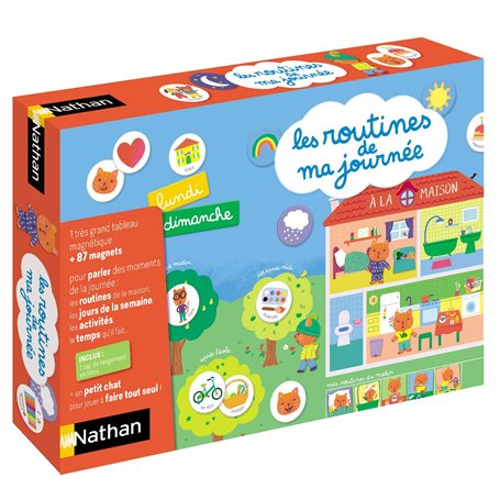 Nathan - Les Routines de Ma Journée - Calendrier pour Organiser Ses Journées - Grand Tableau Magnétique Educatif avec 87 Magnets