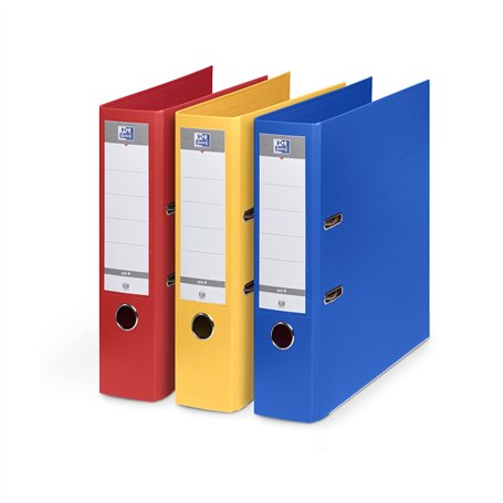 OXFORD Lot 3 Classeurs à Levier Smart Pro+ A4XL Dos 80mm 2 Anneaux en D Couverture Polypro Rembordée Rouge Bleu Jaune