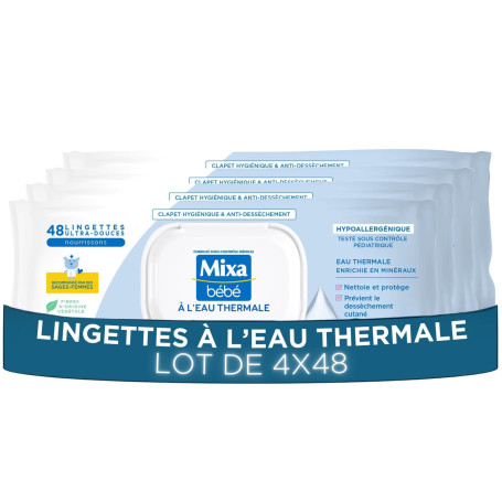 Mixa Lingettes Bébé à l’eau Thermale 4x48