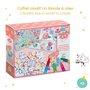 DJECO Kit Créatif Coloriage & Collage 100 Formes - Enfants 3 à 6 Ans - Contient 6 Décors, 10 Planches de Formes à Colorier, 4 Cr