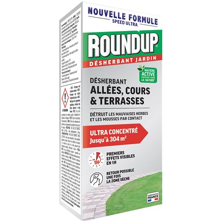 RoundUp Désherbant Concentré Multi-usages 700mL à base d'acide Pélargonique - Jusqu'à 304m²- Effets visibles en 1h