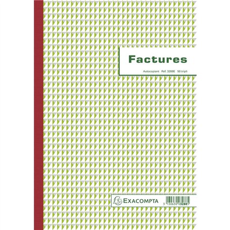 Exacompta - Réf. 3288AE - 1 Manifold FACTURES - avec mention TVA - 50 feuillets numérotés et autocopiants - triplicatas (1 origi