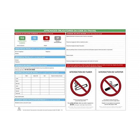 Exacompta - Réf. 6680E - 1 panneau d'affichages obligatoires code du travail