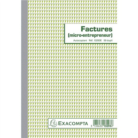 Exacompta - Réf. 13293AE - 1 Manifold FACTURES micro-entrepreneur - 50 feuillets numérotés et autocopiants - duplicatas (1 origi