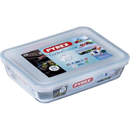Boîte de conservation rectangulaire - PYREX - 1451004 - Verre borosilicate - Couvercle hermétique - 19 x 14 cm
