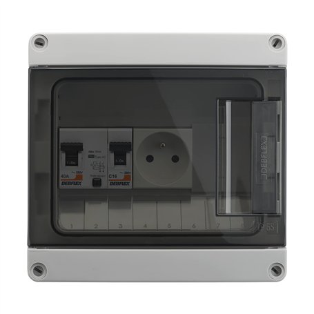 DEBFLEX - Coffret Electrique Etanche - Tableau Electrique 8 Modules - 1 Interrupteur Différentiel 40A/AC + 1 Disjoncteur 16A + 1