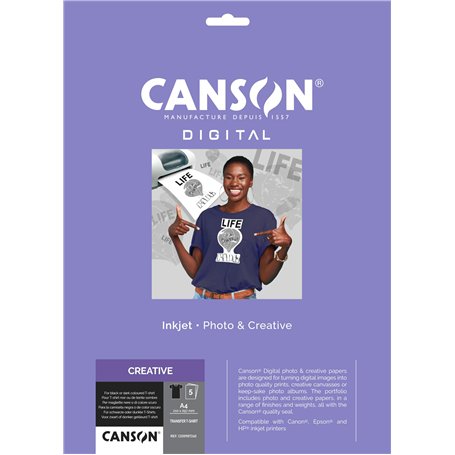CANSON Digital - Creative - Pochette 5 feuilles de papier transfert T-shirt noir A4