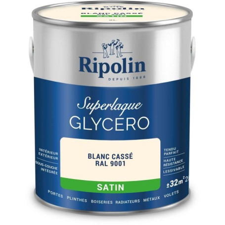 Laque glycéro blanc cassé RAL 9001 satin - RIPOLIN - 2 L