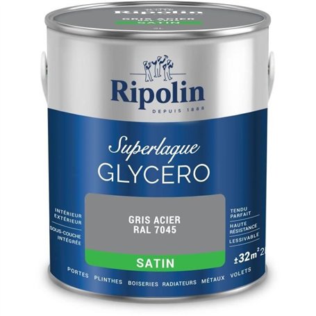Laque glycéro gris acier RAL 7045 satin - RIPOLIN - 2 L