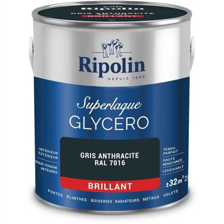 Laque glycéro gris anthracite RAL 7016 brillant - RIPOLIN - 2 L